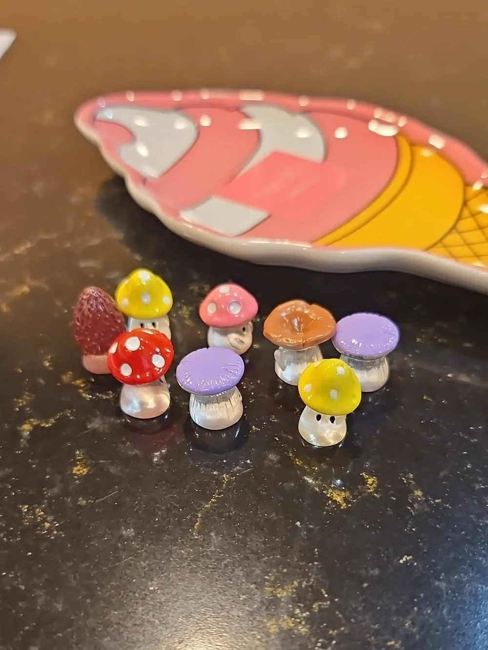 Kids Cute Ice Cream Trinket Tray with Fairy Garden Mushrooms